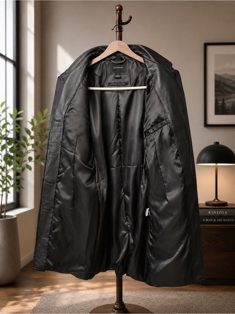 🖤 Isaac Mizrahi Women Genuine Leather Long Coat • Large • Front Button Closure - Picture 3 of 8